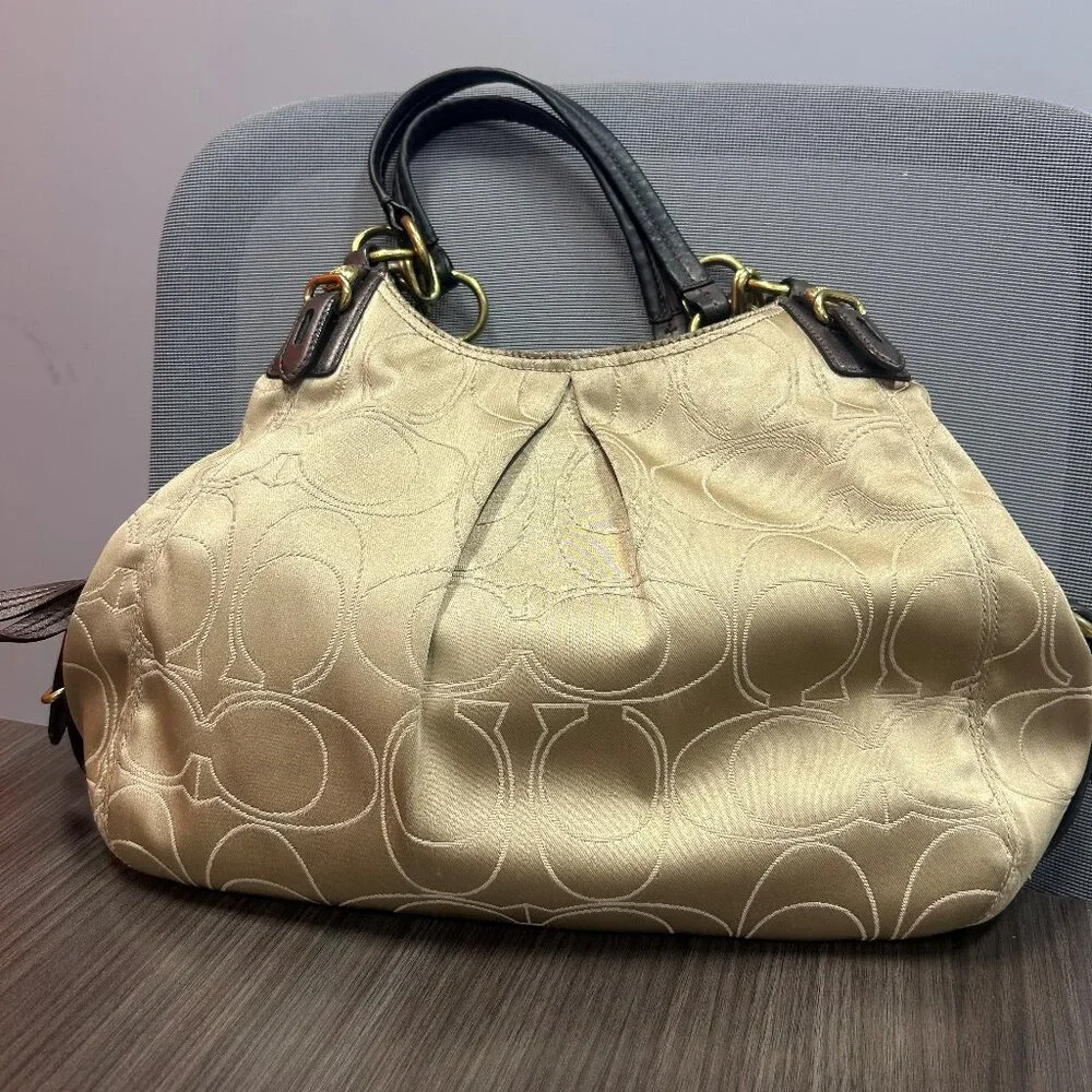 Mia Maggie Signature Outline-Beige Satin  Coach Bag - Picture 2 of 6